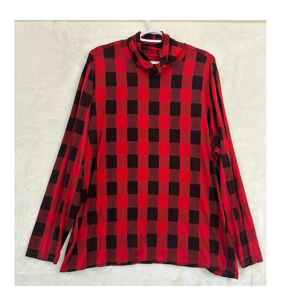 Talbots Womens Top 2X Therma Warmth Buffalo Plaid Red Black